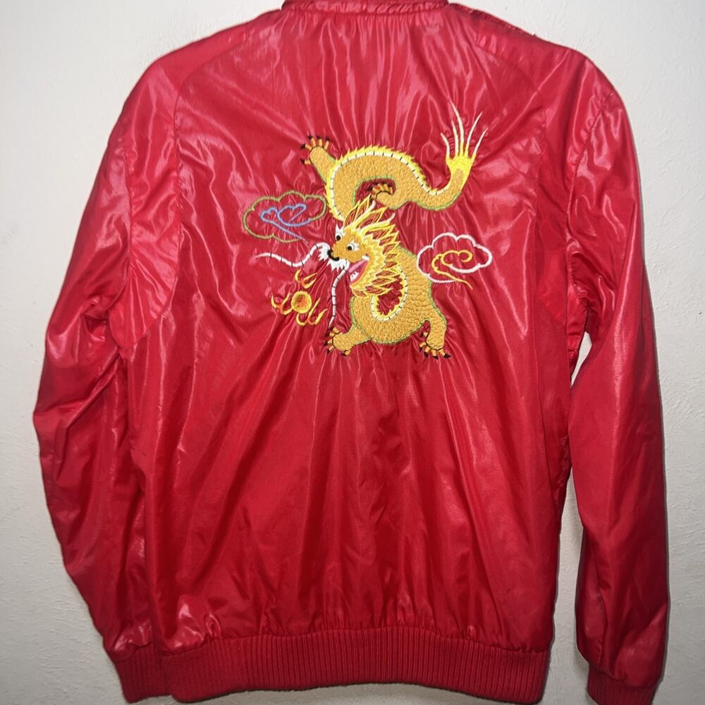 Vintage Red w/Embroidered Chinese Dragon Jacket w/Pockets-Size Medium Karate Kid
